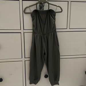 Green pant romper with neck tie